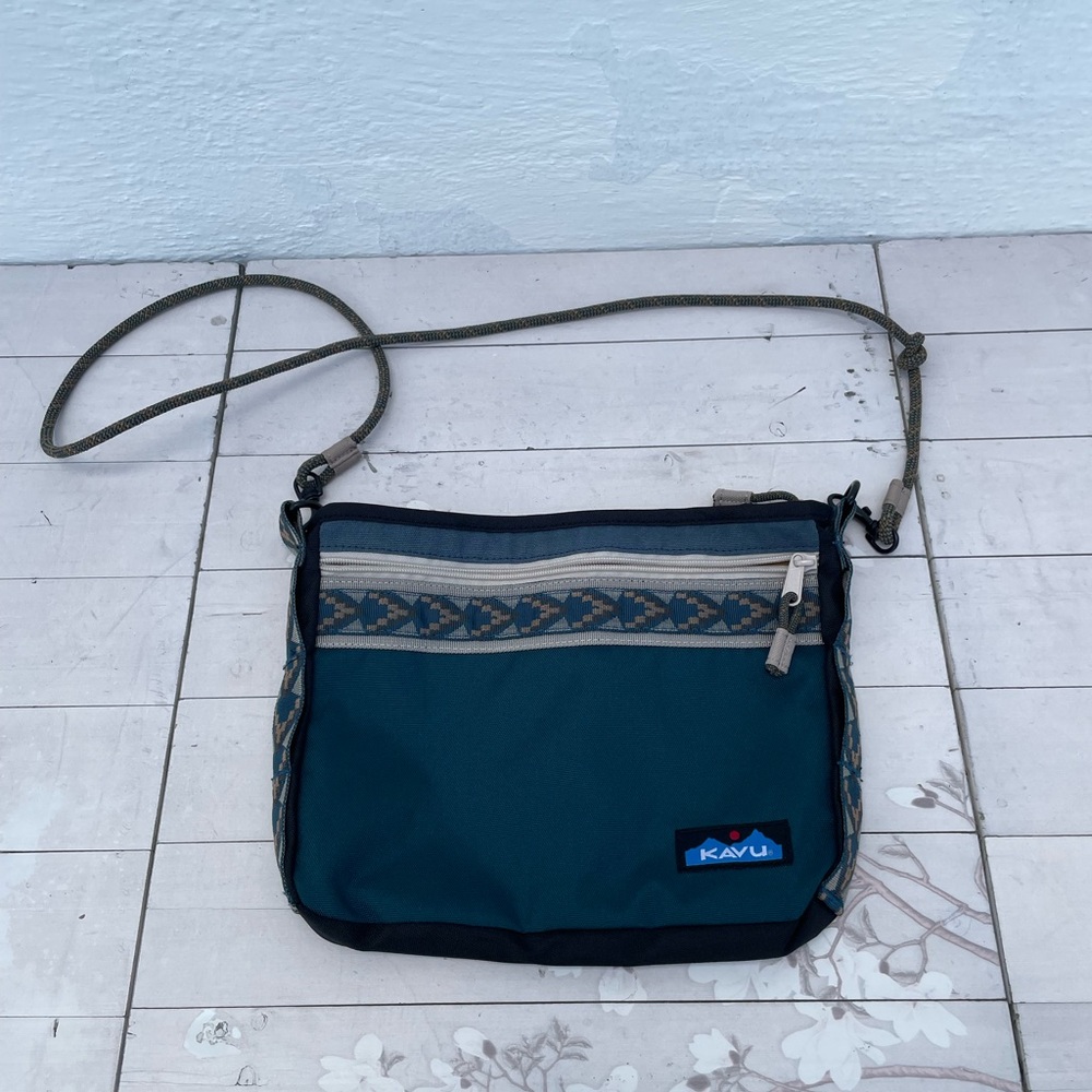 Kavu Mustard Interior Crossbody with Blue Logo Patch